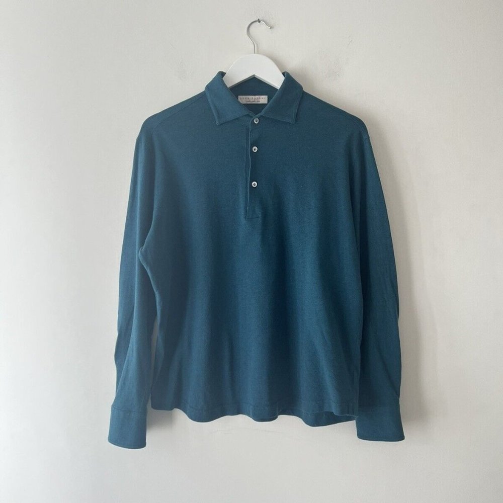Luca Faloni Brera Pique Cotton Long Sleeve Forest Green Polo Shirt M / UK 38